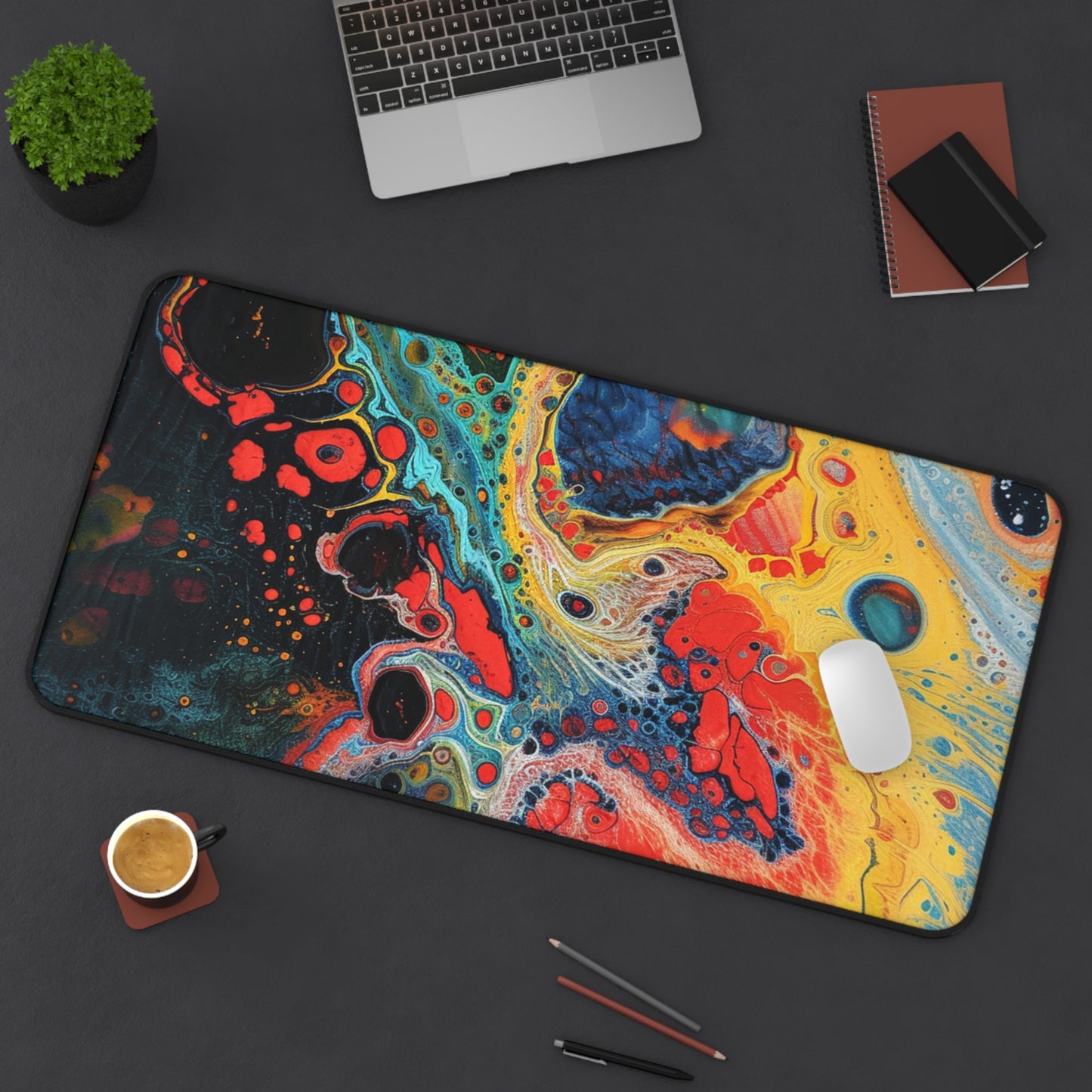 Psychedelic Fusion Abstract Multicolor Microscopic Desk Mat